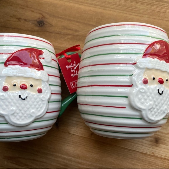 NWT 2pc Christmas Mugs Santa Mug Set Hand Painted Hot Cocoa Christmas Gift Idea - Picture 5 of 8